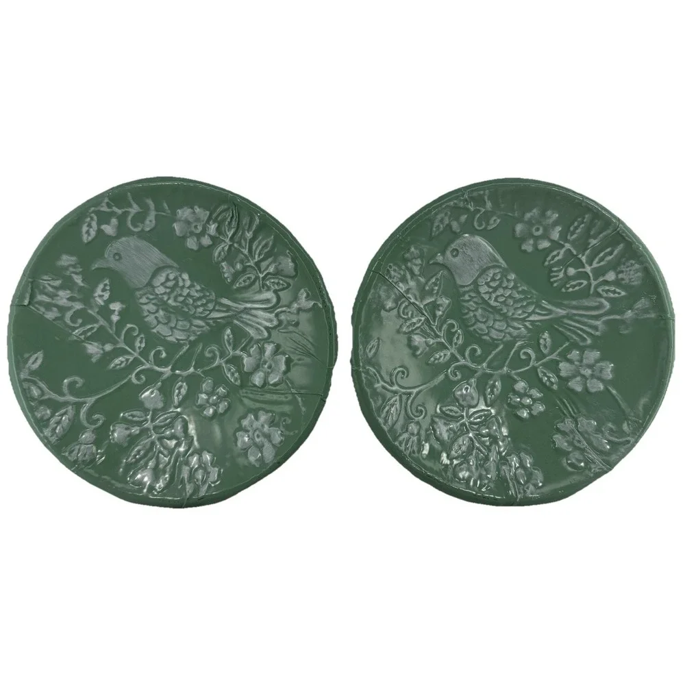 CBK Inspired Home Sage Green Enamel Embossed‎ Bird Wall Plates 11